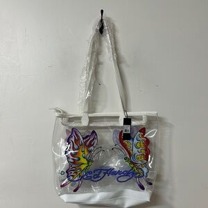 Ed Hardy Clear Shoulder Bag with Colorful Butterfly Design